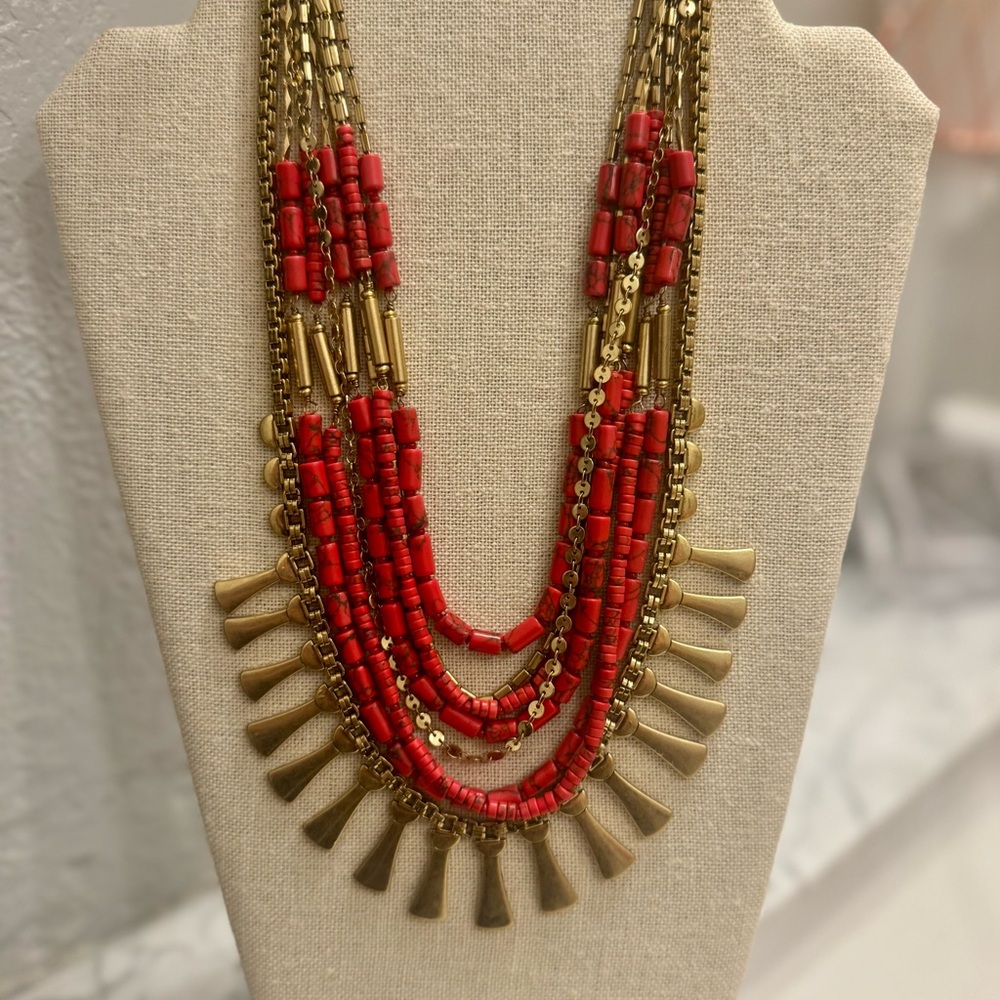 Elegant Red and Gold Beaded Necklace